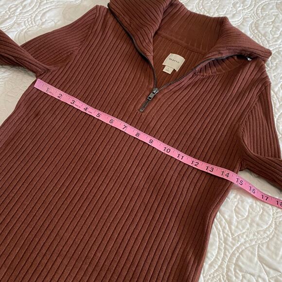 Anthropologie Maeve Half Zip Sweater Ribbed Knit Womens Size Large Minimal brown - Picture 3 of 6